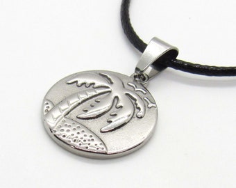 Palm Tree Stainless Steel Pendant, Men's Necklace, Hypo Allergenic Jewelry, Cord Necklace, Men's Jewelry, Woman Necklace, Tropical Pendant