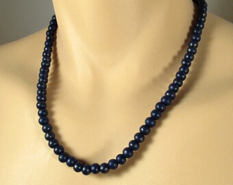 Hinoko Blue Wood Beads Necklace, Men's Necklace, Natural Wood Beaded Necklace, Men's Jewelry, Women's Necklace, Boho Necklace