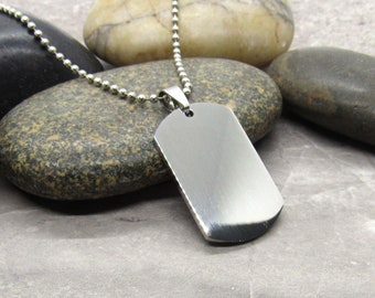 Small Dog Tag Pendant, Stainless Steel, Hypo Allergenic Jewelry, Military Jewelry, Urban Jewelry, Men's Necklace, Woman's Necklace