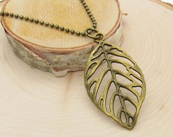 Bronze Leaf Pendant Necklace, Men's Necklace, Woman's Necklace, Nature Leaf Pendant Necklace, Gift for Women, Women's Necklace