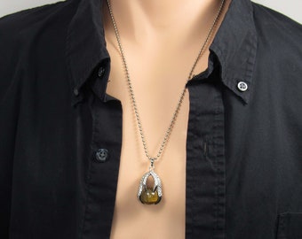 Eagle Claw with Tigers Eye Gemstone Pendant, Men's Necklace, Women's Necklace, Antique Silver Tone Gemstone Pendant, Tribal Jewelry