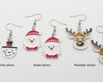 Holiday Earrings Christmas, Hypo Allergenic Ear Hoops, Holiday Fashion Jewelry, Snowman Hat Earrings, Santa Earrings, Reindeer Earrings