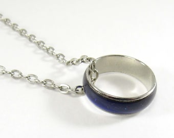 Brass Mood Ring Pendant, Platinum Finish, 12 Changing Colors Depending on Mood, Men's Jewelry, Gift for Men, Women's Necklace, Women's Gift