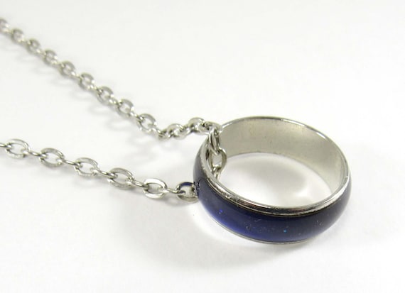 Brass Mood Ring Pendant, Platinum Finish, 12 Changing Colors 