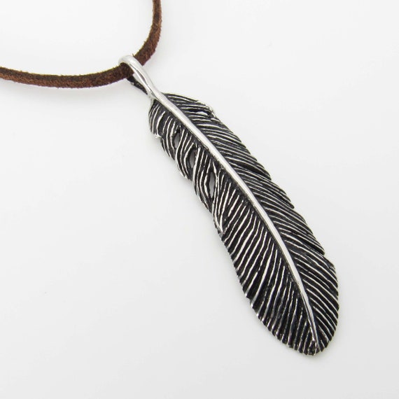 Stainless Steel Large Feather Pendant Men s Necklace Hypo