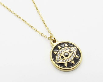 Stainless Steel Gold Plated All Seeing Eye Charm Pendant, Gold Link Chain with Extension, Women's Necklace, Spiritual Jewelry