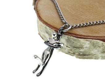 Romantic Couple Embracing Gunmetal Man Hugging Silver Woman With Legs Up Pendant Necklace, Women's Jewelry, Infinity Couple, Men's Jewelry