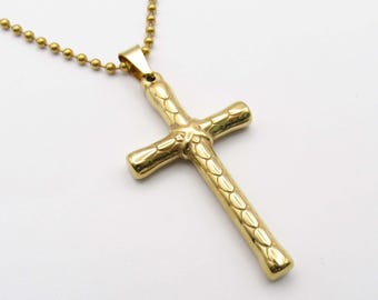 Stainless Steel Gold Plated Cross Pendant, Hypo Allergenic Jewelry, Spiritual Jewelry, Men's Necklace, Men's Jewelry, Woman's Necklace