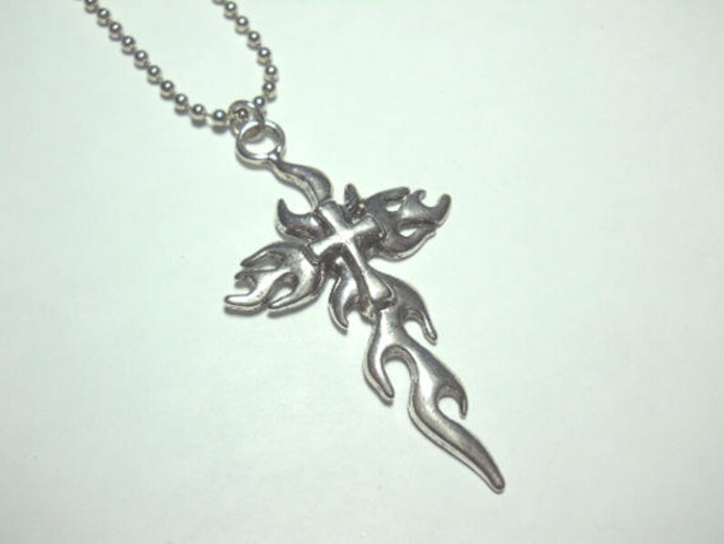 Antique Silver Cross Pendant, Antique Silver Tone, Men's Necklace, Women's Necklace, Antique Silver Tone Chain, Leather Cord image 2