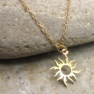 Stainless Steel Gold Tone Sun Charm Pendant Necklace, Men&#39;s Necklace, Hypo Allergenic Jewelry, Woman&#39;s Necklace, Men&#39;s Charm Pendant Jewelry