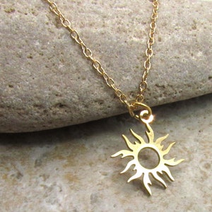 Stainless Steel Gold Tone Sun Charm Pendant Necklace, Men's Necklace, Hypo Allergenic Jewelry, Woman's Necklace, Men's Charm Pendant Jewelry