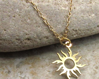 Stainless Steel Gold Tone Sun Charm Pendant Necklace Men s