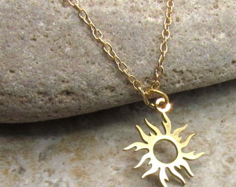 Stainless Steel Gold Tone Sun Charm Pendant Necklace, Men's Necklace, Hypo Allergenic Jewelry, Woman's Necklace, Men's Charm Pendant Jewelry