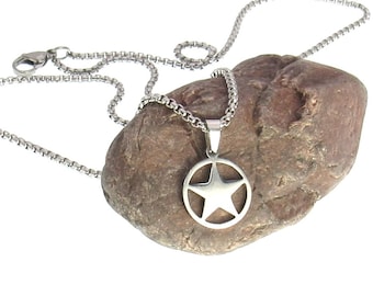 Star in Ring 304 Stainless Steel Charm Pendant Necklace, Men's Necklace, Woman's Necklace, Celestial Charm, Men's Charm Pendant Jewelry