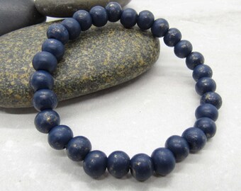 Hinoko Blue Wood Beads Bracelet, Men's Bracelet, Stretch Wood Bead Bracelet, Men's Jewelry, Women's Jewelry, Boho Jewelry