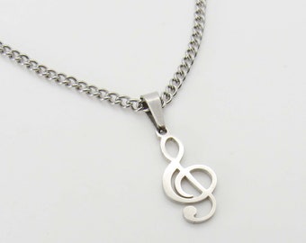 Stainless Steel Musical Note Charm Pendant Necklace, Men's Necklace, Hypo Allergenic Jewelry, Woman's Necklace, Men's Charm Pendant Jewelry