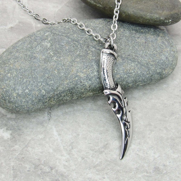 Stainless Steel Knife Pendant, Hypo Allergenic Jewelry, Antique Silver Dagger Pendant, Men's Necklace, Men's Jewelry, Woman Necklace