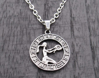 Virgo Zodiac Sign Pendant Necklace, Men's Necklace, Astrological Pendant, Men's Jewelry, Stainless Steel Jewelry, Woman's Necklace