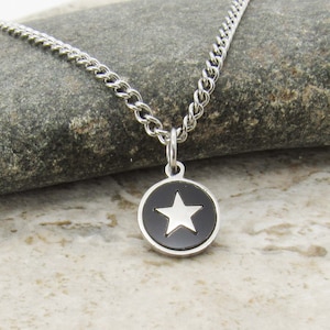 Stainless Steel Star Charm Black Enamel Pendant, Men's Necklace, Hypo Allergenic Jewelry, Woman's Necklace, Men's Charm Pendant Jewelry