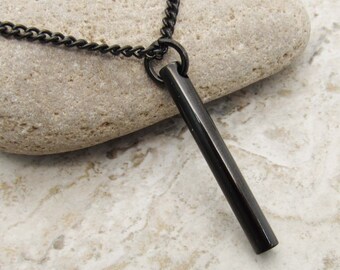 Stainless Steel Gunmetal Column Pendant, Hypo Allergenic Jewelry, Men's Necklace, Street Fashion Jewelry, Men's Jewelry, Woman Necklace