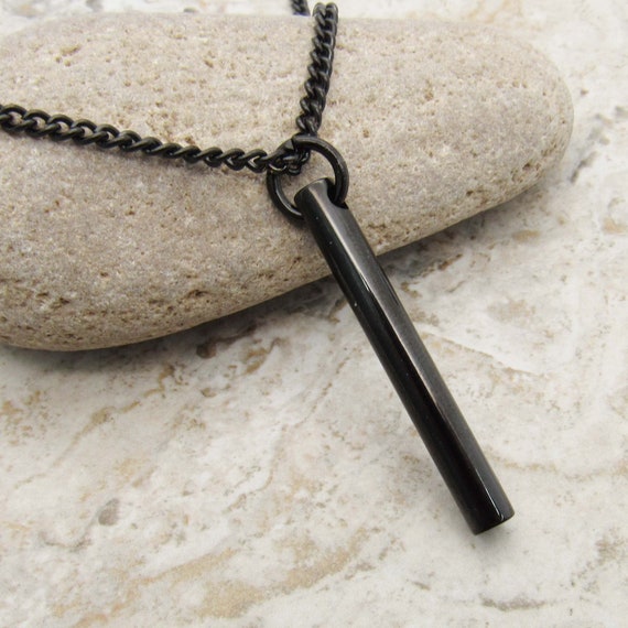 Stainless Steel Gunmetal Column Pendant Hypo Allergenic Jewelry