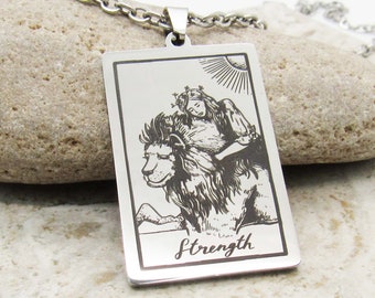 Strength Tarot Card Pendant, Stainless Steel Hypo Allergenic Jewelry, Spiritual Jewelry, Men's Necklace, Woman Necklace, Major Arcana Tarot