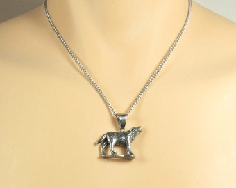 Stainless Steel Howling Wolf Figurine Pendant, Hypo Allergenic Jewelry, Wolf Jewelry, Men's Necklace, Men's Jewelry, Woman Necklace