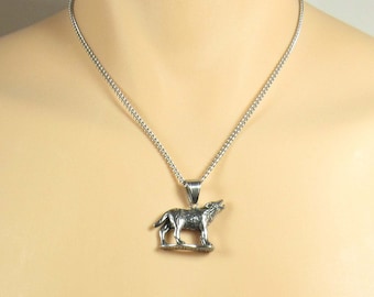 Stainless Steel Howling Wolf Figurine Pendant, Hypo Allergenic Jewelry, Wolf Jewelry, Men's Necklace, Men's Jewelry, Woman Necklace