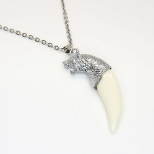 Silver Color Tiger Head Resin Tooth Pendant Necklace, Animal Necklace, Men&#39;s Necklace, Tiger Tooth Pendant, Men&#39;s Jewelry, Women&#39;s Necklace