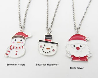 Snowman Santa Holiday Charm Necklace, Snowman Charm, Santa Christmas Necklace, Women's Necklace, Men's Christmas Jewelry, Men's Necklace