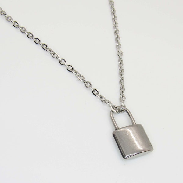 Stainless Steel Mini Lock Pendant Necklace, Men's Necklace, Silver color Paddle Lock Pendant, Gift for Men, Paddle Lock Charm Pendant