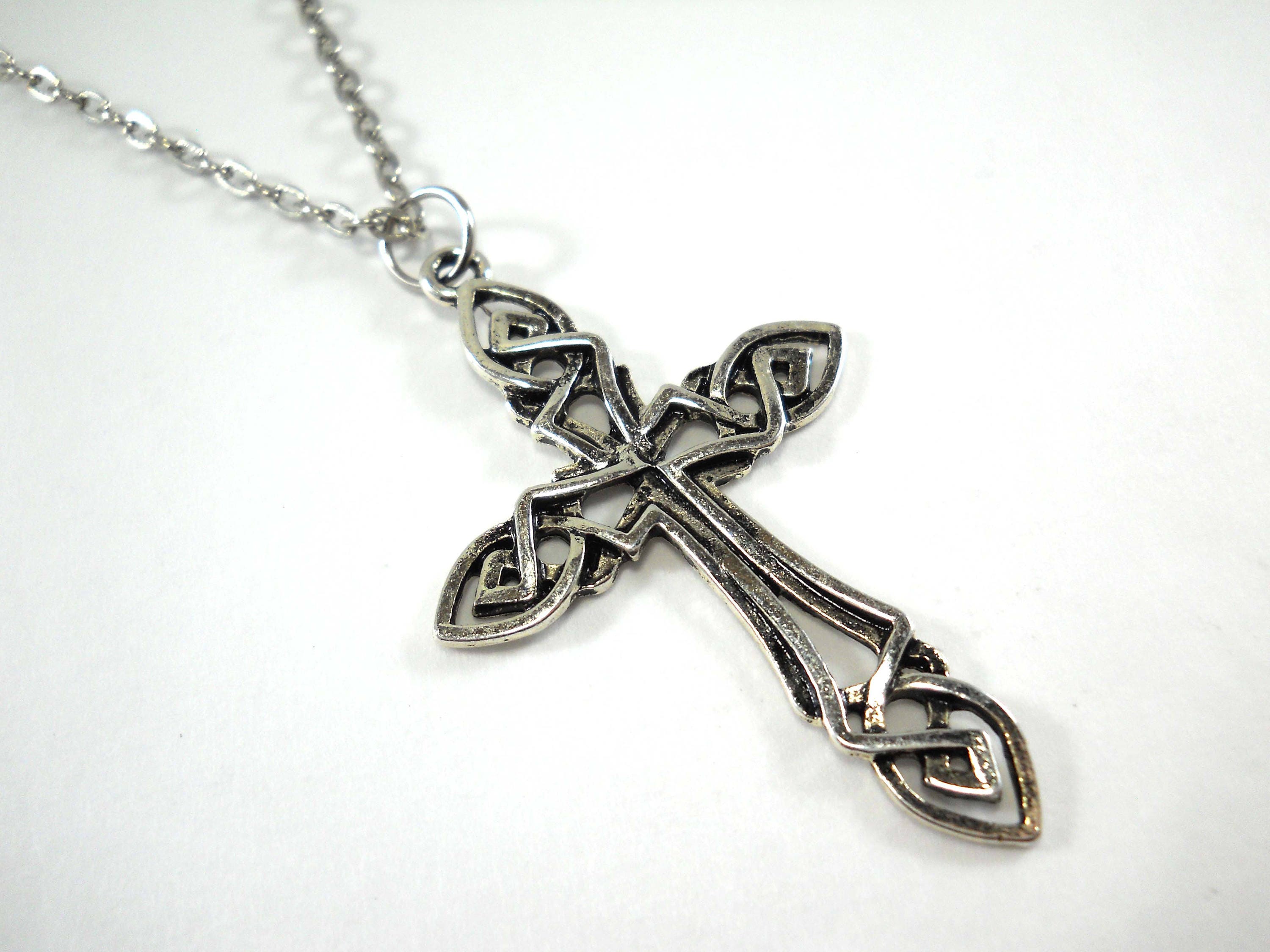 Mens Gold and Silver Oxidized Celtic Cross Necklace