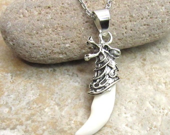 Small Wolf Head Natural Color Tooth Charm Pendant Necklace, Men's Jewelry, Wolf Necklace, Animal Necklace, Men's Necklace, Women's Necklace