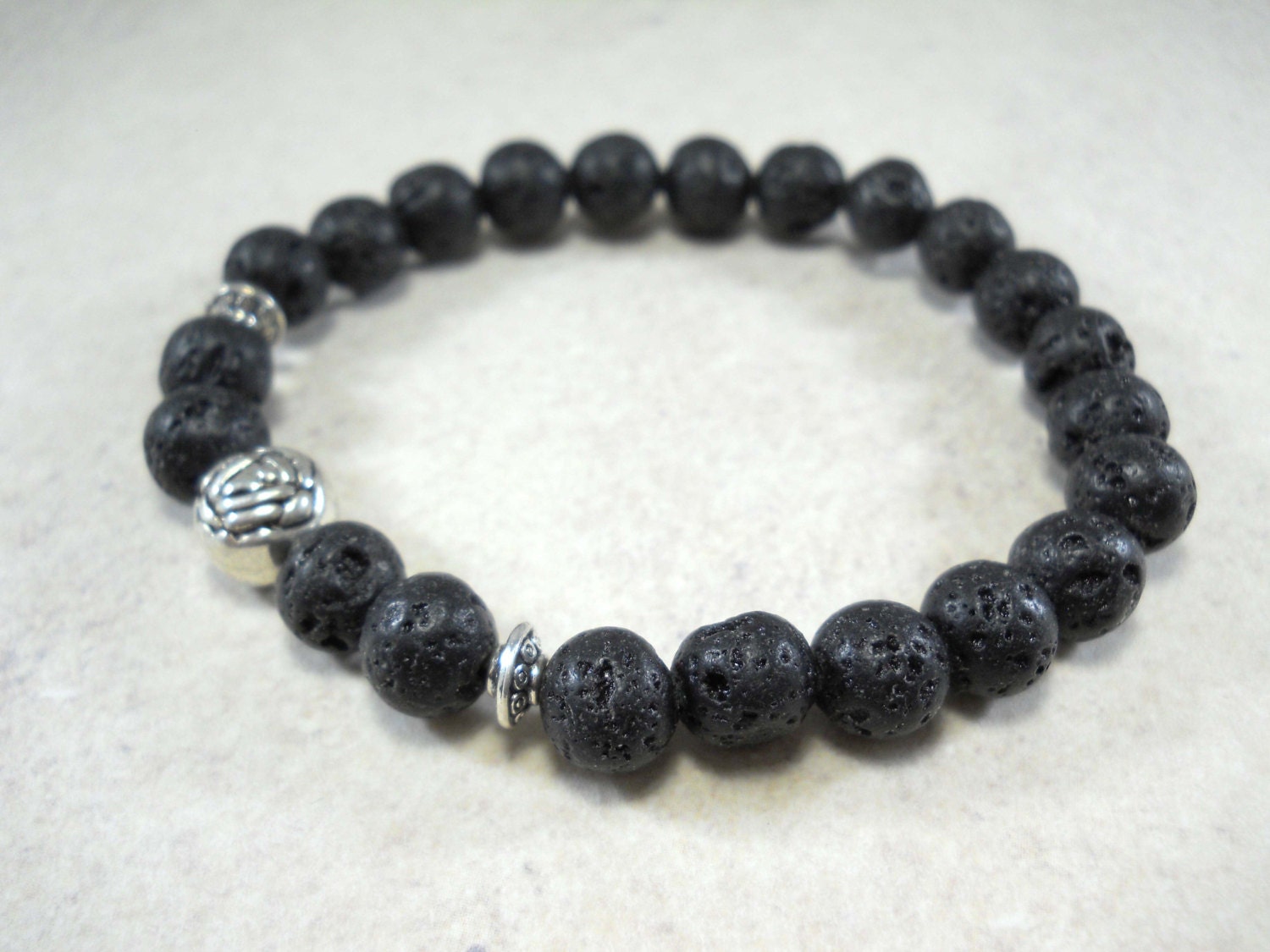 Lava Stone Bead Bracelet with Silver Spacer Beads on a Wax Cord – Jan Leslie