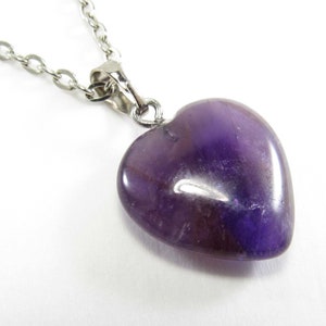 Natural Amethyst Heart Pendant, Amethyst Healing Crystal, Chakra Necklace, Purple Crystal Heart Shape Necklace, Women&#39;s Necklace,