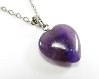 Natural Amethyst Heart Pendant, Amethyst Healing Crystal, Chakra Necklace, Purple Crystal Heart Shape Necklace, Women's Necklace,