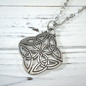 Rhombus Celtic Knot Pendant, Antique Silver Tone, Men&#39;s or Women&#39;s Necklace, Antique Silver Chain, Faux Leather Cord, Suede Leather Cord