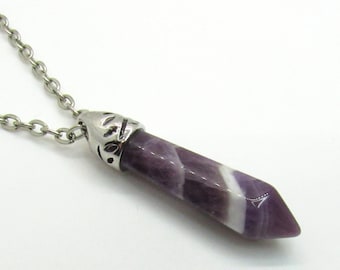 Variegated Color Amethyst Crystal Pendant, Amethyst Gemstone Necklace, Men's Necklace, Amethyst Healing Crystal, Women's Necklace