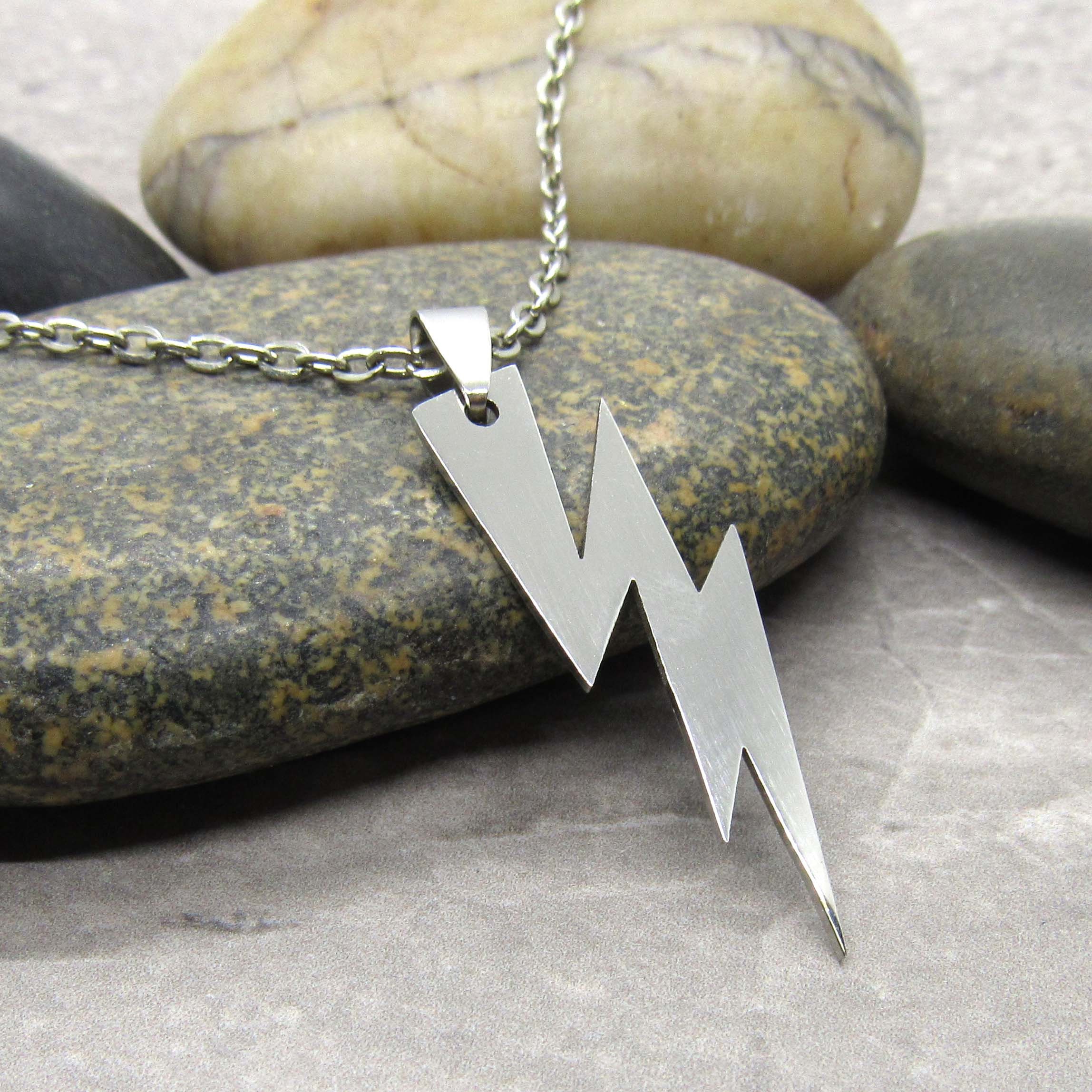 Stainless Steel Lightning Bolt Necklace Men's Necklace Etsy