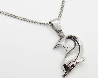 Silver Stainless Steel Dolphin Pendant Necklace, Women's Necklace, Nature Pendant, Men's Jewelry, Ocean Jewelry, Gift for Women