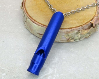 Aluminum Blue Whistle Pendant Necklace, Whistle Charm Necklace, Men's Necklace Musical Charm Necklace, Gift for Men, Women's Necklace