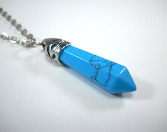 Blue Turquoise Gemstone Necklace, Blue Turquoise Gemstone Pendant, Chakra Healing Gemstone Necklace, Men's Necklace, Women's Necklace