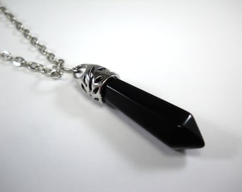 Black Onyx Gemstone Pendant, Black Onyx Agate Gemstone Necklace, Chakra Healing Gemstone, Onyx Jewelry, Men's Necklace, Women's Necklace