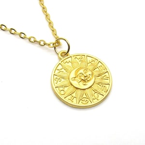 Sun and Moon Astrological Signs Pendant Necklace, Zodiac Signs Pendant, Astrology Pendant Necklace, Woman&#39;s Necklace, Men&#39;s Necklace