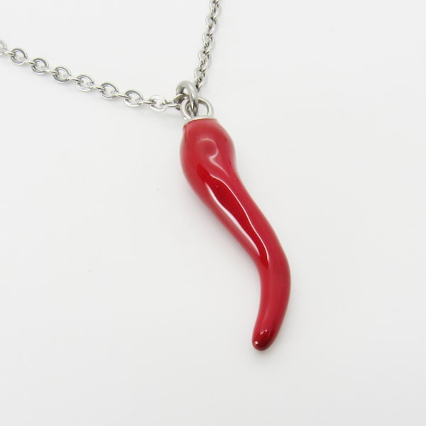 Collier pendentif poivre en émail rouge en acier inoxydable, collier pour hommes, pendentif Red Hot Chili Pepper, collier pour femmes, acier inoxydable 304