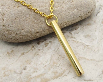 Yellow Gold Stainless Steel Column Pendant, Men's Necklace, Hypo Allergenic Jewelry, Men's Jewelry, Woman Necklace