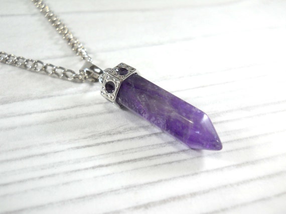 Amethyst Crystal Pendant Necklace Men's 