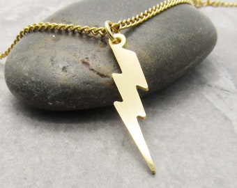 Stainless Steel Gold Charm Lightning Bolt Pendant Necklace, Men's Necklace, Bolt Charm Necklace, Lightning Bolt Pendant , Women's Necklace