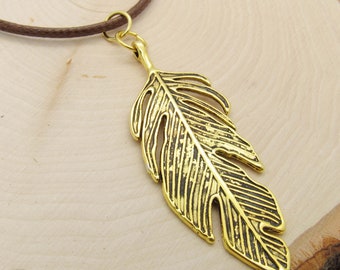 Gold Tone Large Leaf Pendant Necklace, Leaf Pendant Jewelry, Nature Leaf Pendant, Necklace for Men, Men's Necklace, Woman's Necklace
