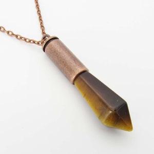 Tiger&#39;s Eye Natural Gemstone Pointed Pendant Necklace, Men&#39;s Necklace, Tiger&#39;s Eye Gemstone Pendant, Healing Gemstone, Women&#39;s Necklace